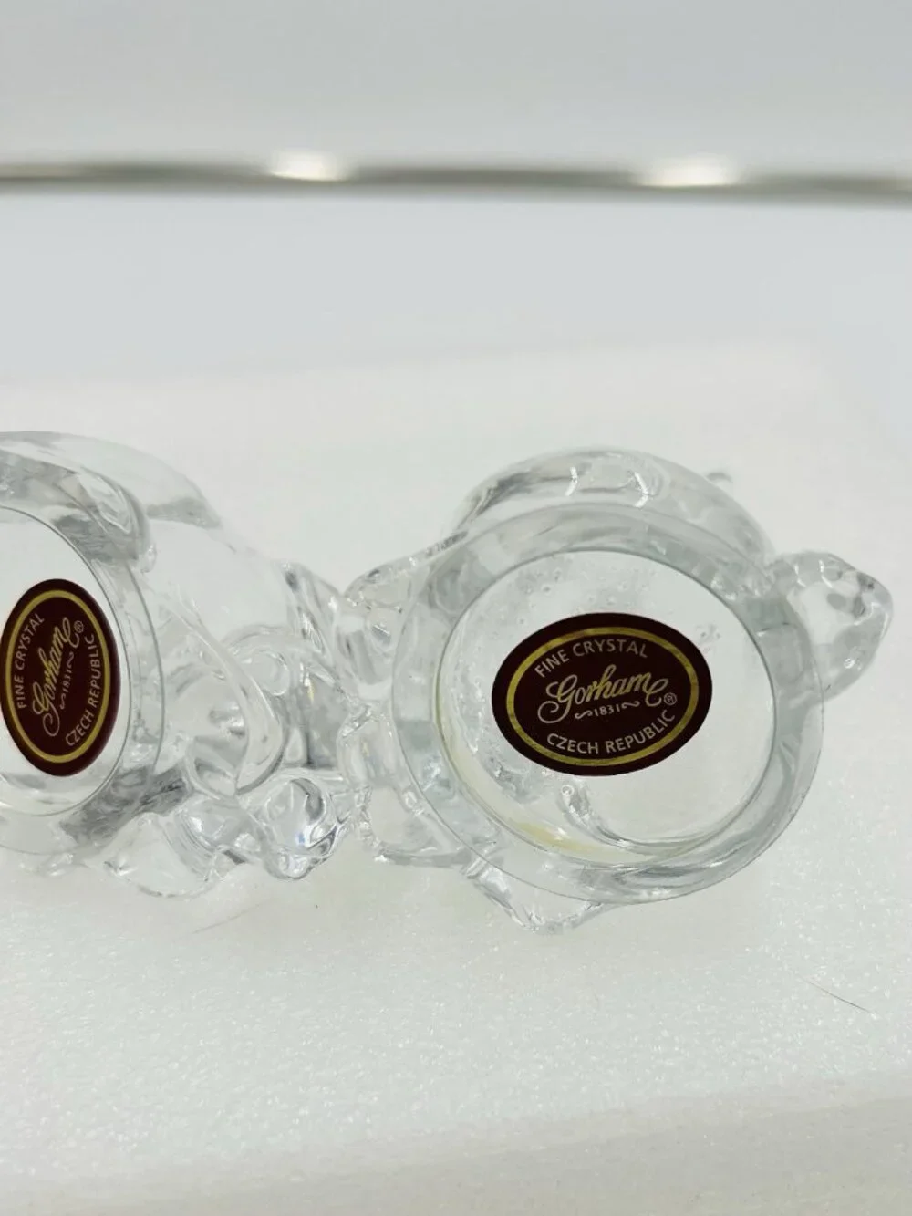 Gorham Fine Crystal Glass Bunny Rabbit Salt & Pepper Shakers Czech Republic NEW